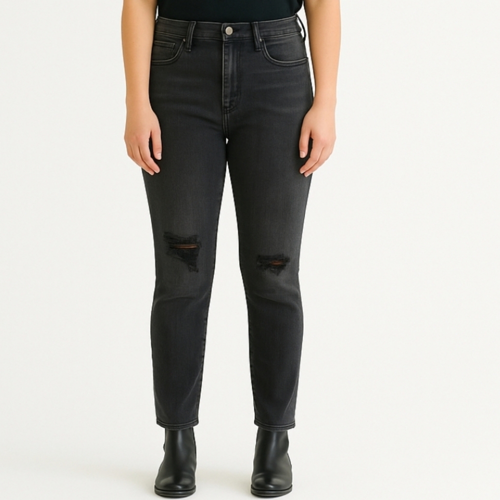 Madewell Black Curvy High Rise Skinny Distressed Jeans Size 36T